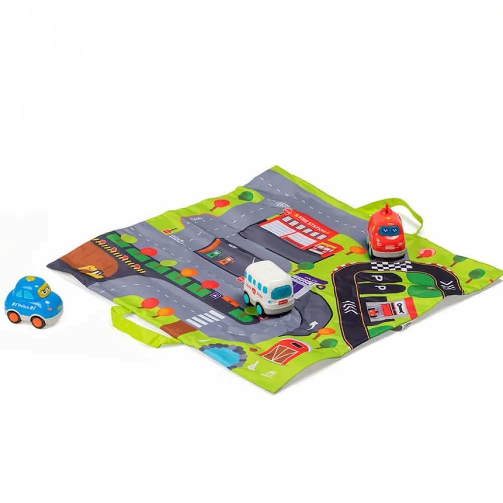 EUREKAKIDS Alfombra de juegos con 3 coches