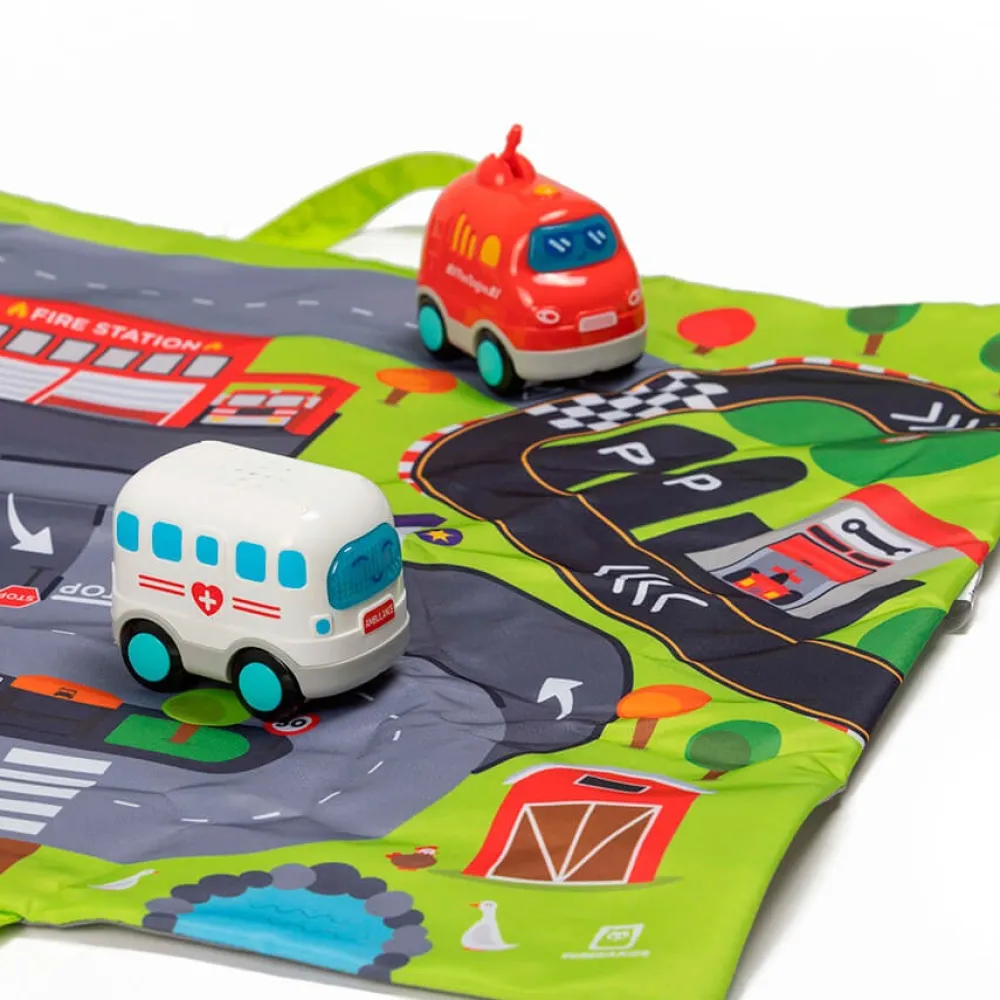 EUREKAKIDS Alfombra de juegos con 3 coches