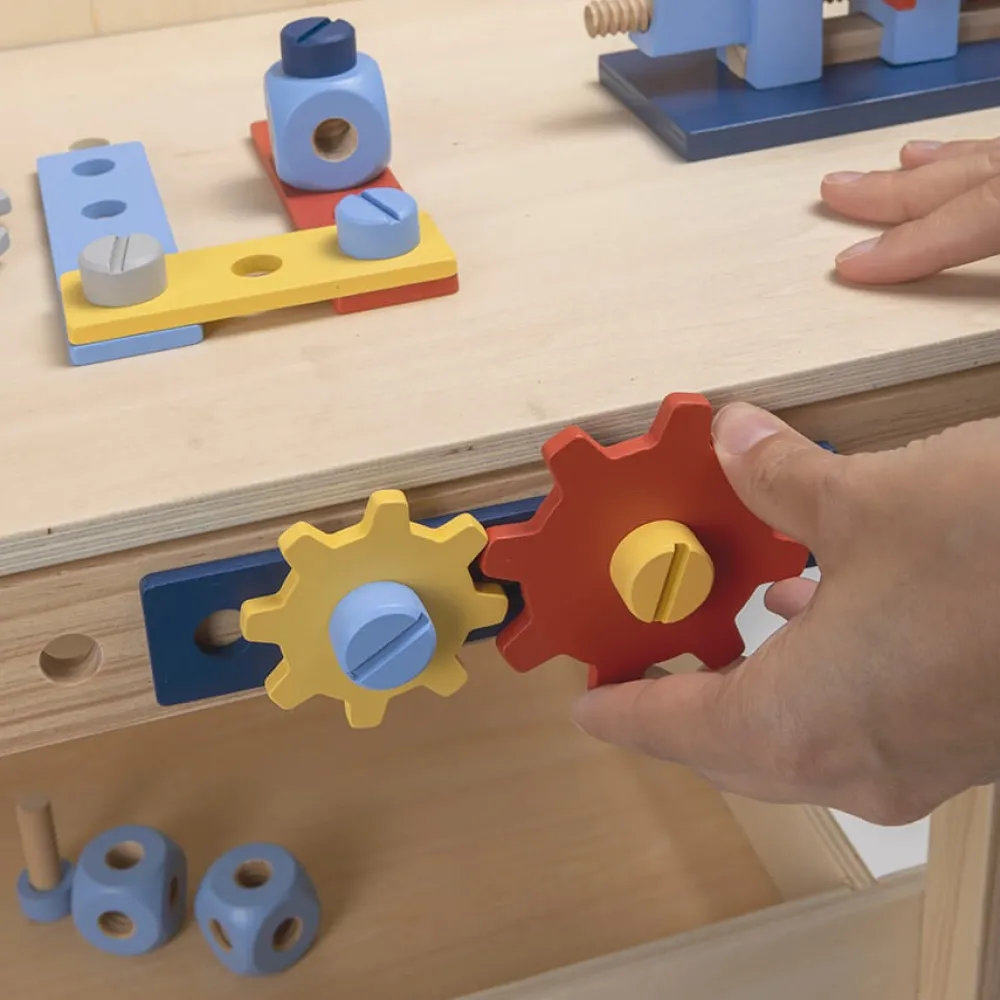 EUREKAKIDS Banco de trabajo de madera con 45 accesorios