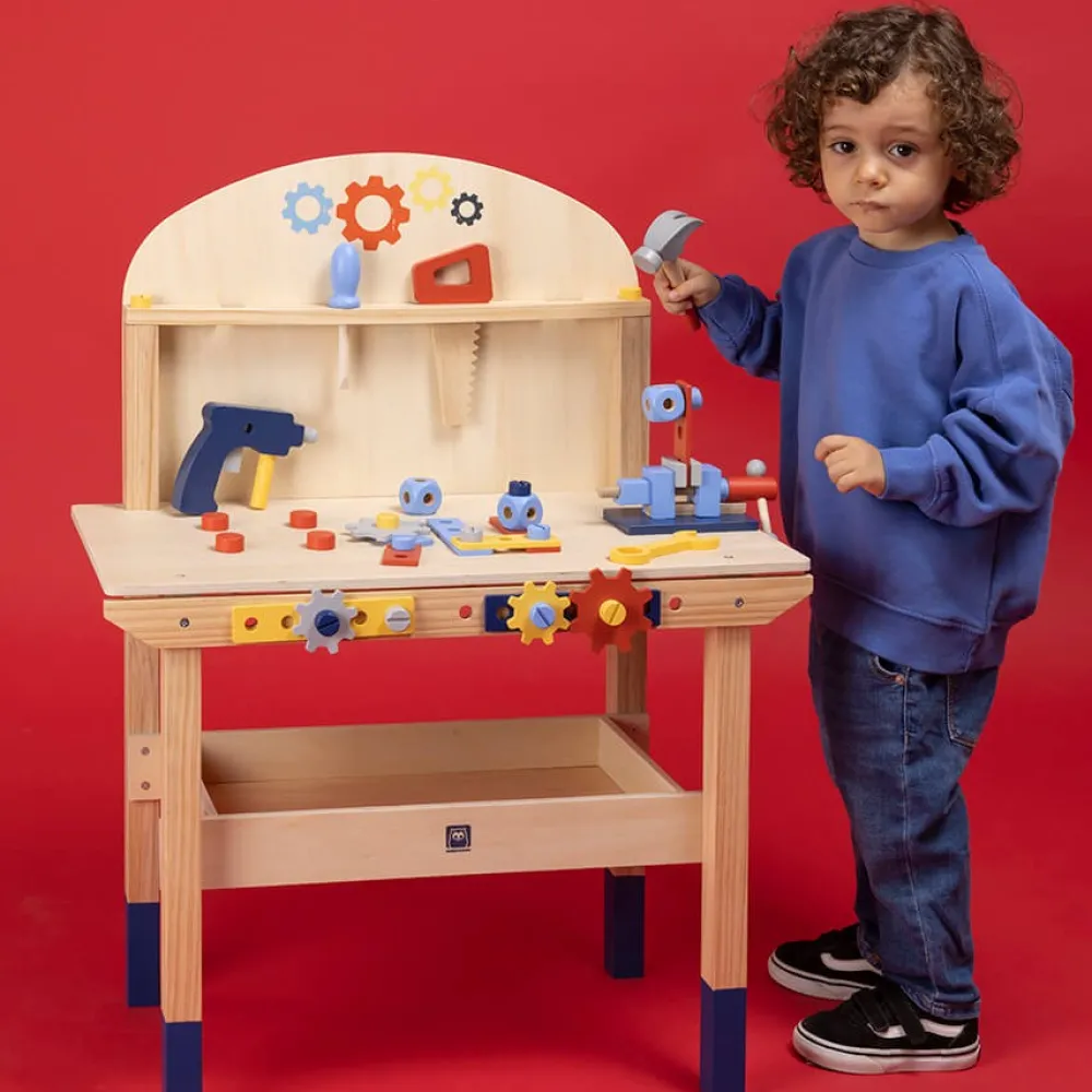 EUREKAKIDS Banco de trabajo de madera con 45 accesorios