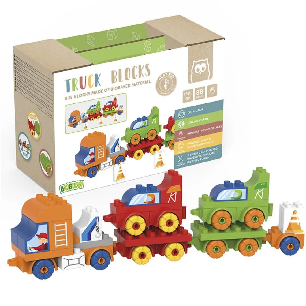 EUREKAKIDS Bloques de construcción BIO – Camión transportador de vehículos