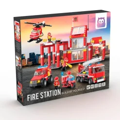 EUREKAKIDS Bloques de construcción estación de bomberos con vehículos de rescate - 827 piezas