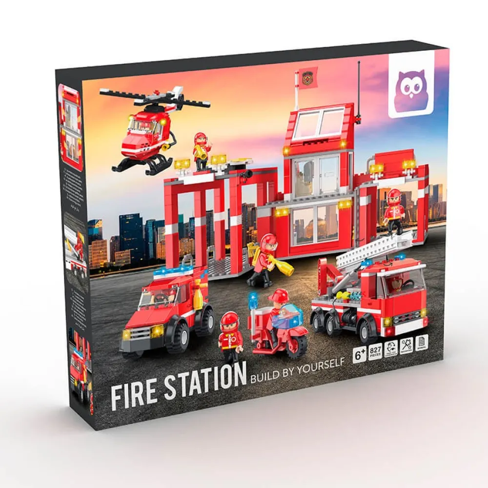EUREKAKIDS Bloques de construcción estación de bomberos con vehículos de rescate - 827 piezas