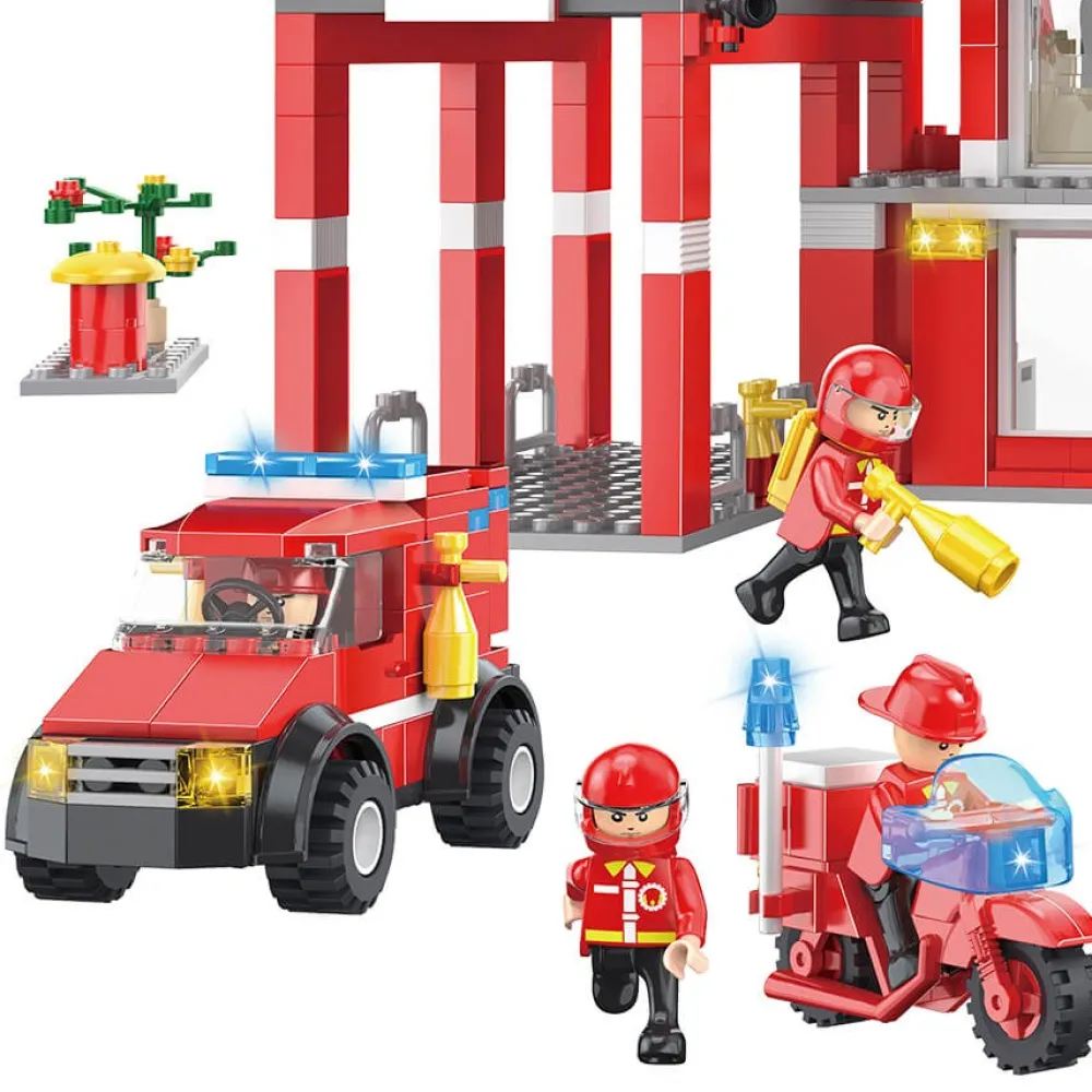 EUREKAKIDS Bloques de construcción estación de bomberos con vehículos de rescate - 827 piezas