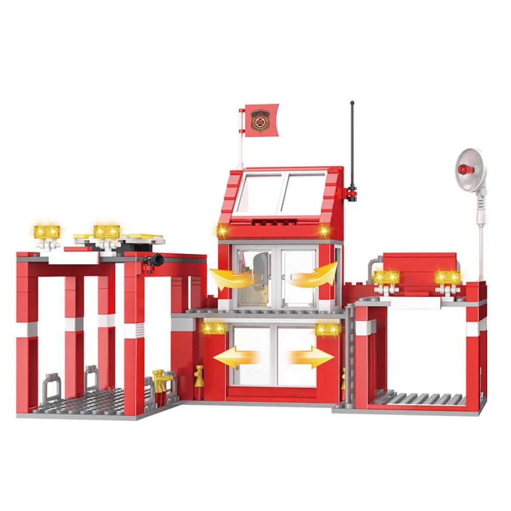 EUREKAKIDS Bloques de construcción estación de bomberos con vehículos de rescate - 827 piezas