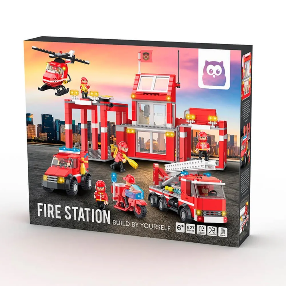 EUREKAKIDS Bloques de construcción estación de bomberos con vehículos de rescate - 827 piezas
