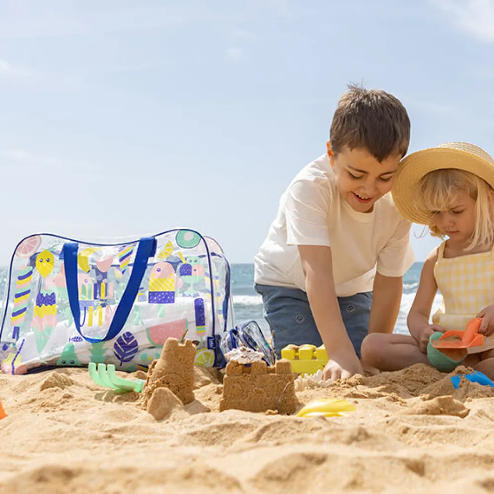 EUREKAKIDS Bolsa de playa transparente con base de red color rosa