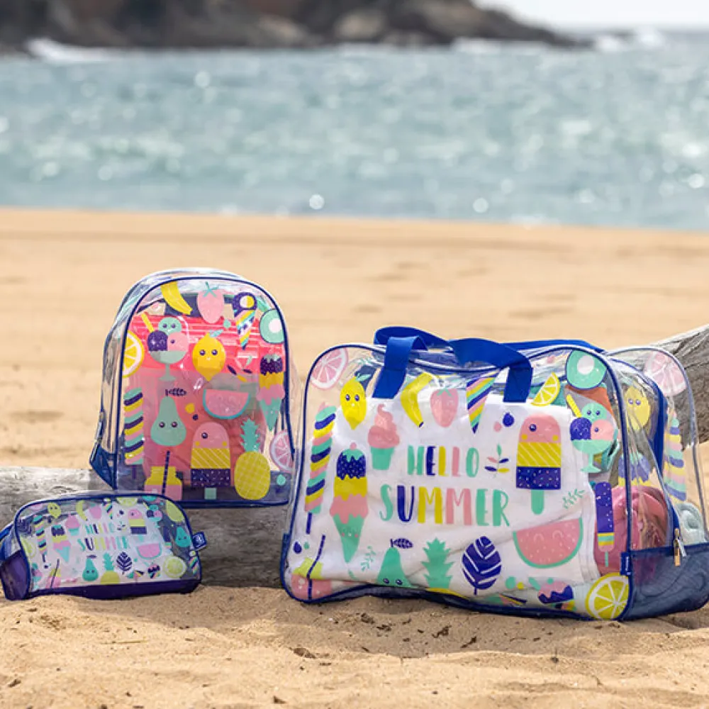 EUREKAKIDS Bolsa de playa transparente con base de red color rosa