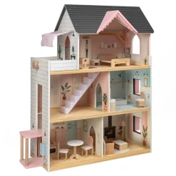 EUREKAKIDS Casita de muñecas de madera con ascensor