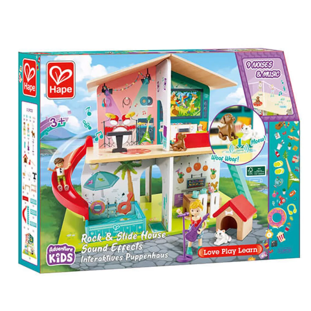 HAPE Casita de muñecos con efectos de sonido Rock and Slide