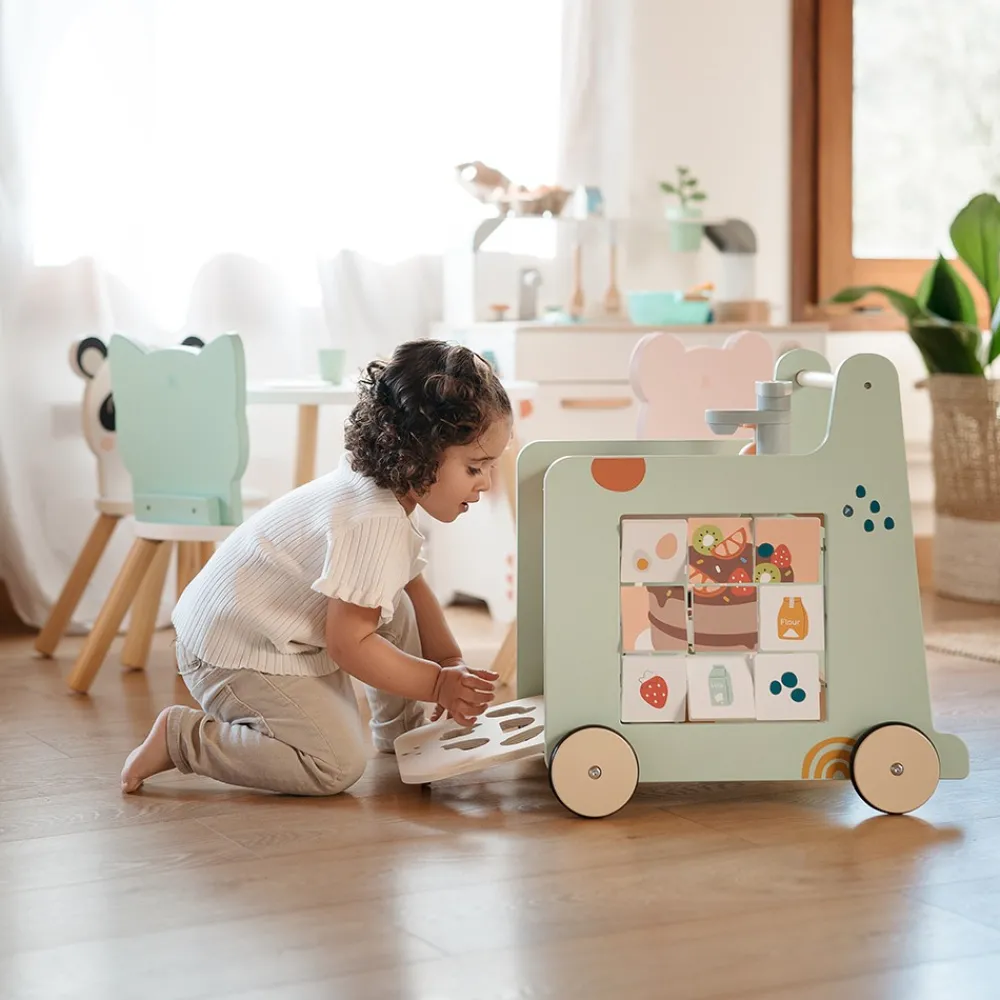 EUREKAKIDS Cocina caminador de madera 2 en 1