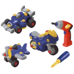 EUREKAKIDS Conjunto para construir 3 vehículos con un destornillador eléctrico