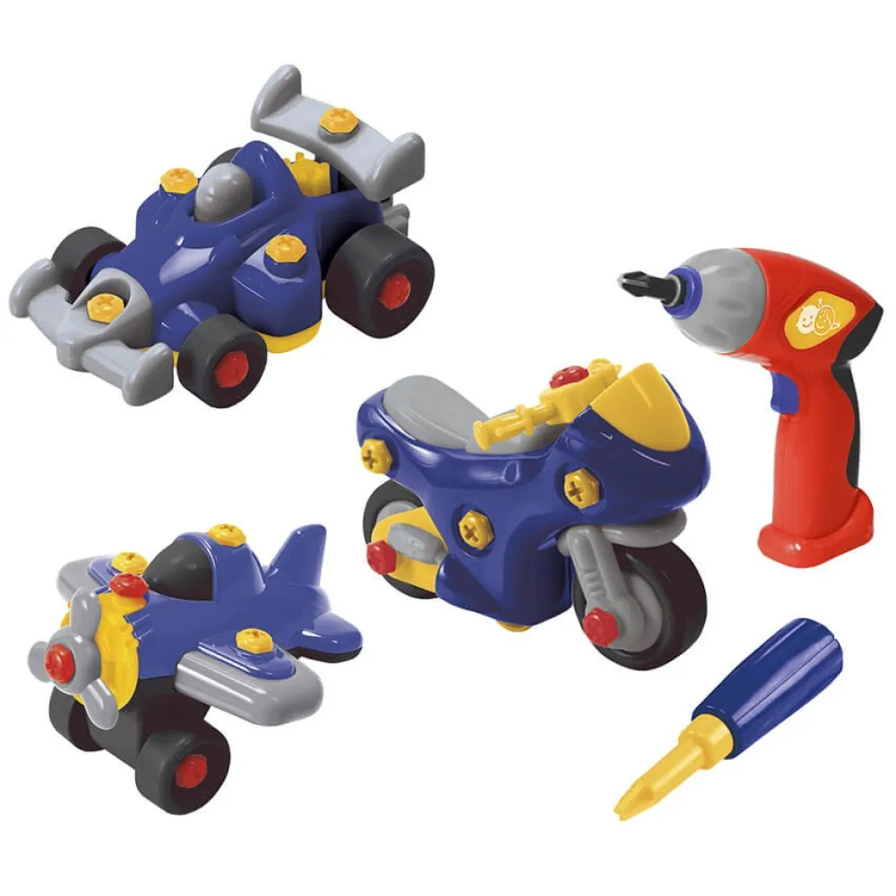 EUREKAKIDS Conjunto para construir 3 vehículos con un destornillador eléctrico