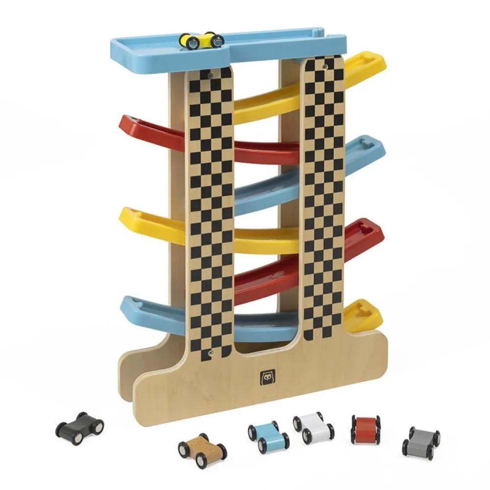 EUREKAKIDS Garaje de madera con pistas de carreras super rápidas