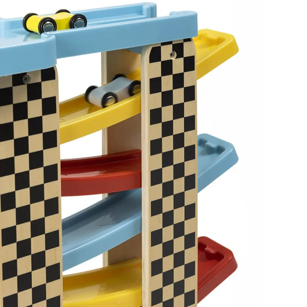 EUREKAKIDS Garaje de madera con pistas de carreras super rápidas