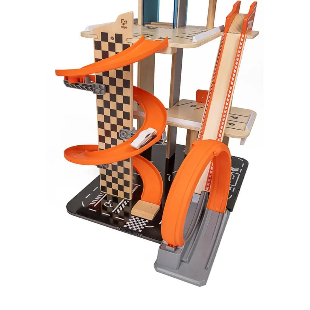 EUREKAKIDS Garaje de madera para coches de carreras