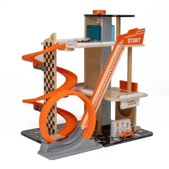 EUREKAKIDS Garaje de madera para coches de carreras