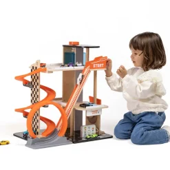 EUREKAKIDS Garaje de madera para coches de carreras