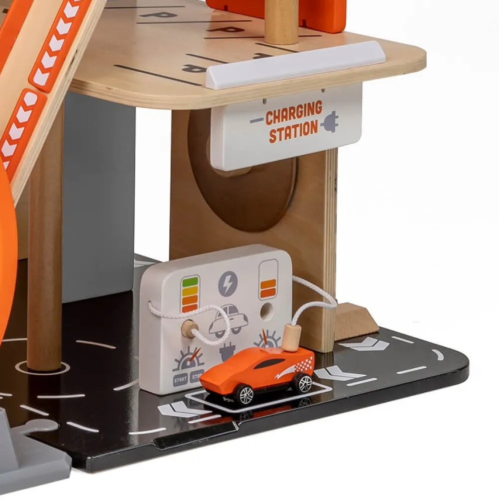 EUREKAKIDS Garaje de madera para coches de carreras