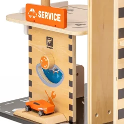 EUREKAKIDS Garaje de madera para coches de carreras