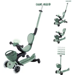 GLOBBER Go Up Baby Lights 360 – Patinete Evolutivo con Luces (Sage/Oliva)