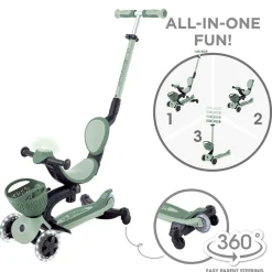 GLOBBER Go Up Baby Lights 360 – Patinete Evolutivo con Luces (Sage/Oliva)