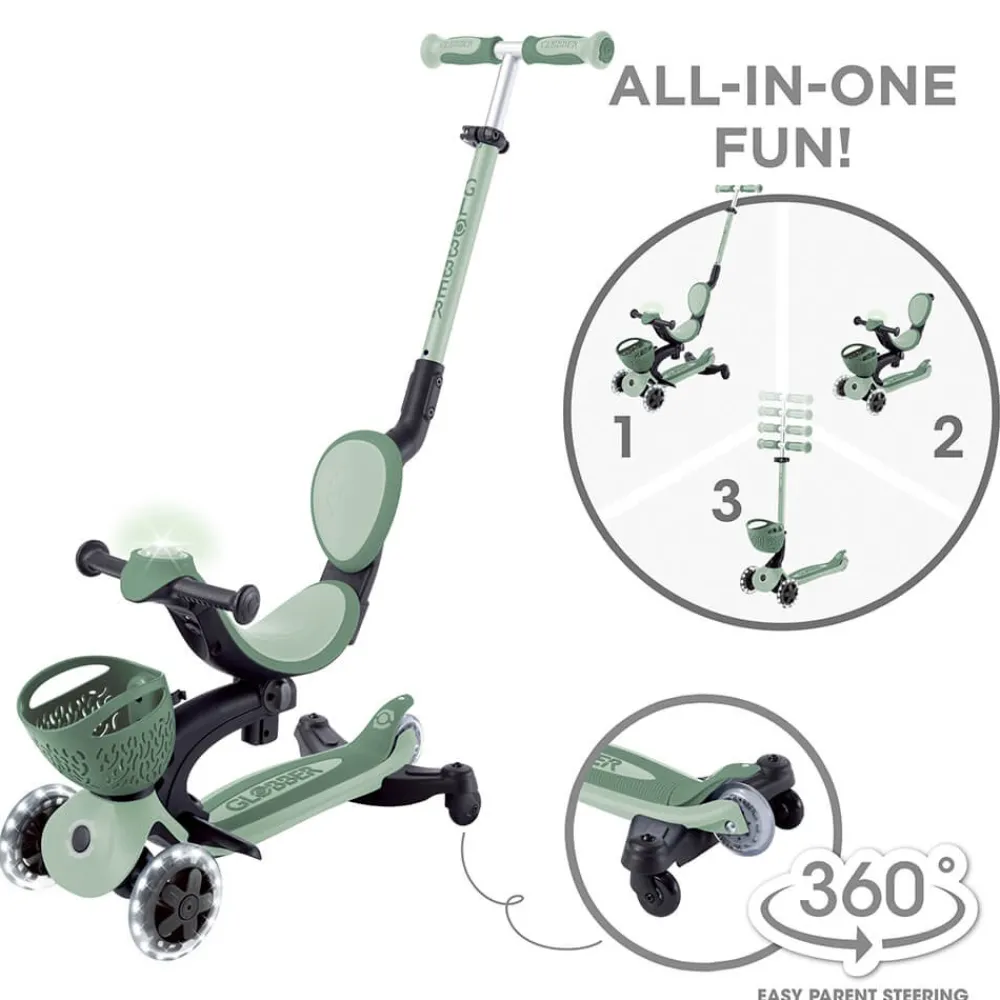 GLOBBER Go Up Baby Lights 360 – Patinete Evolutivo con Luces (Sage/Oliva)