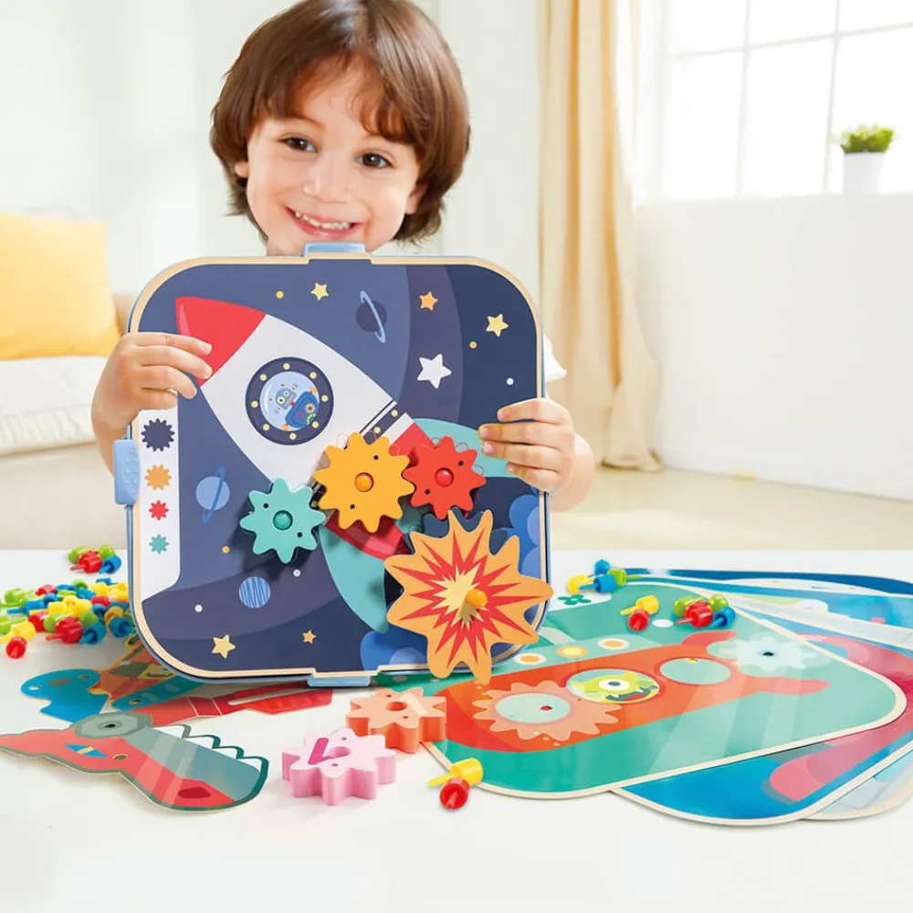 EUREKAKIDS Juego de engranajes con clavijas y formas de cartón - Dynamics Gears