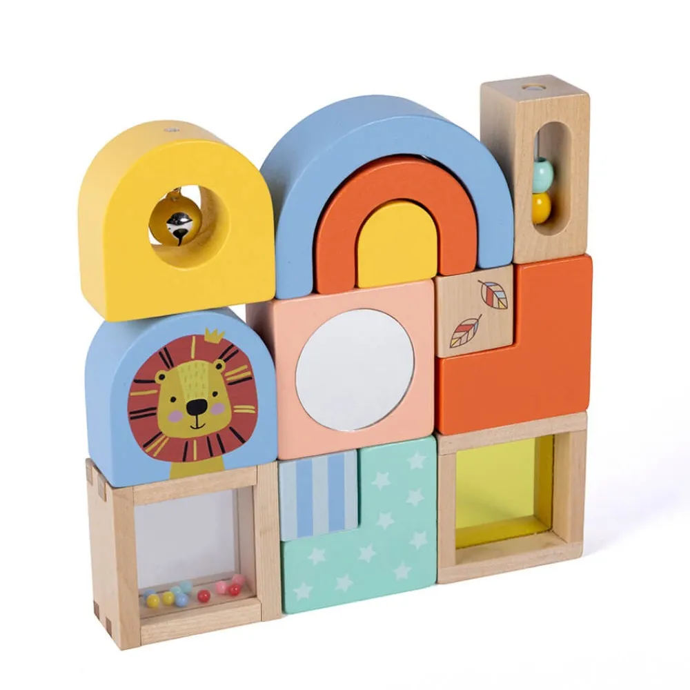 EUREKAKIDS Juguete de construcción sensorial de madera - 13 piezas