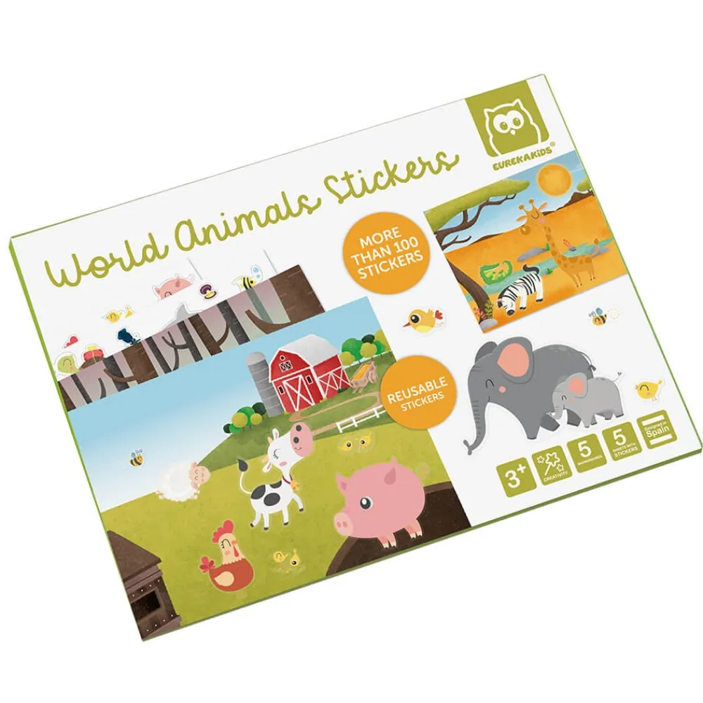 EUREKAKIDS Libro de pegatinas reutilizables – World Animals Stickers