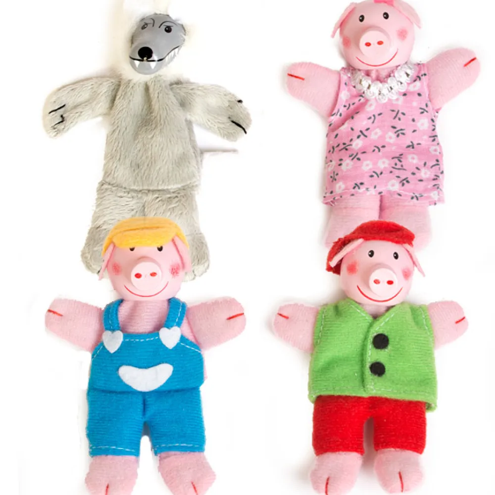 EUREKAKIDS Marionetas de dedo de los 3 cerditos y el lobo 11cm