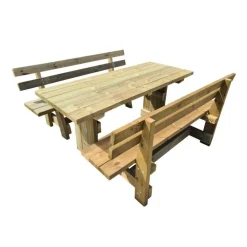 MASGAMES Mesa de madera de exterior CALELLA con bancos con respaldo VIC