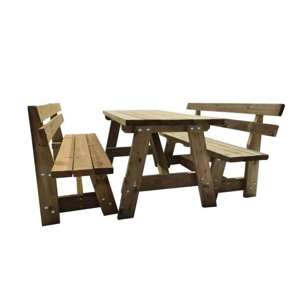 MASGAMES Mesa de madera ZURICH con bancos con respaldo VIC