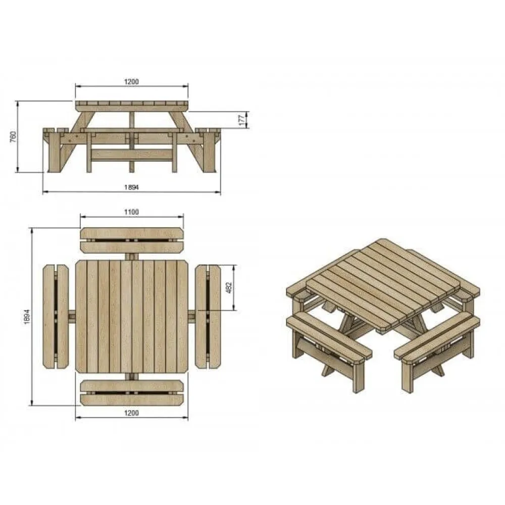 MASGAMES Mesa de picnic cuadrada - BALTIC