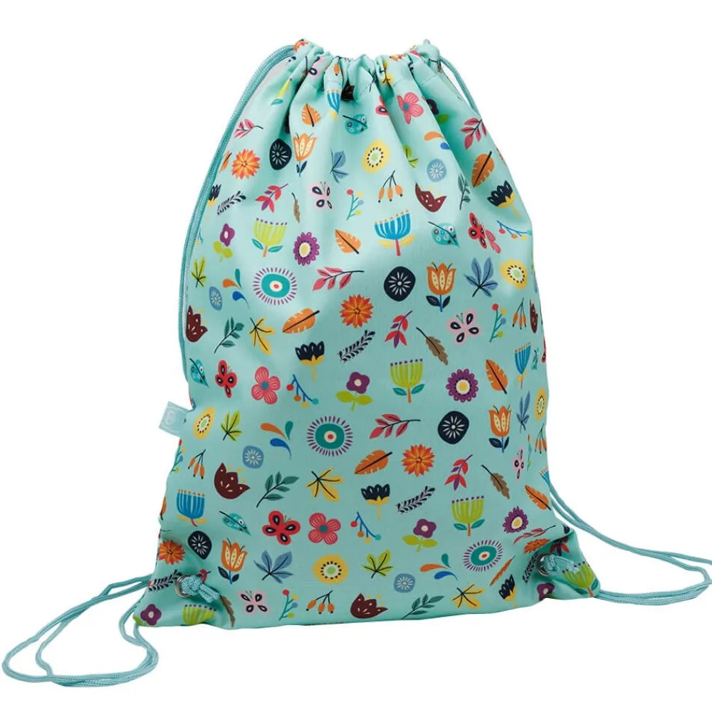 EUREKAKIDS Mochila de cuerdas y mochila saco infantil con estampado de flores