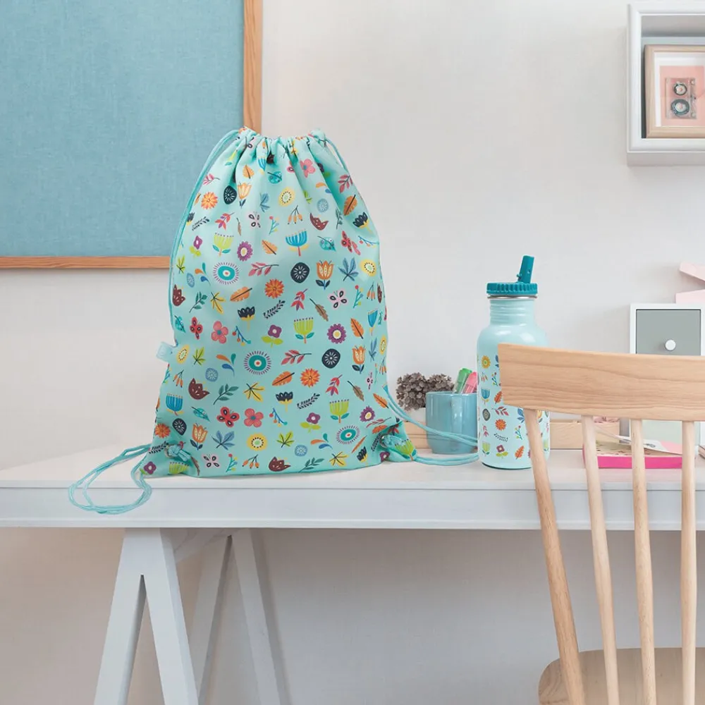 EUREKAKIDS Mochila de cuerdas y mochila saco infantil con estampado de flores