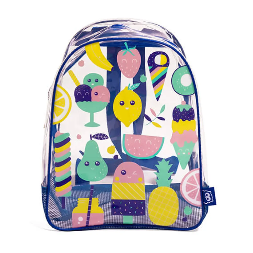 EUREKAKIDS Mochila de playa transparente con base de red color rosa