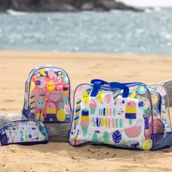 EUREKAKIDS Mochila de playa transparente con base de red color rosa