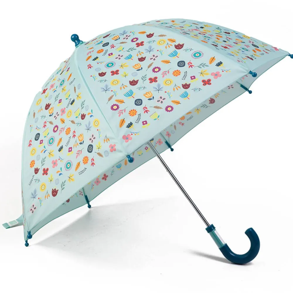 EUREKAKIDS Paraguas infantil azul celeste con estampado de flores