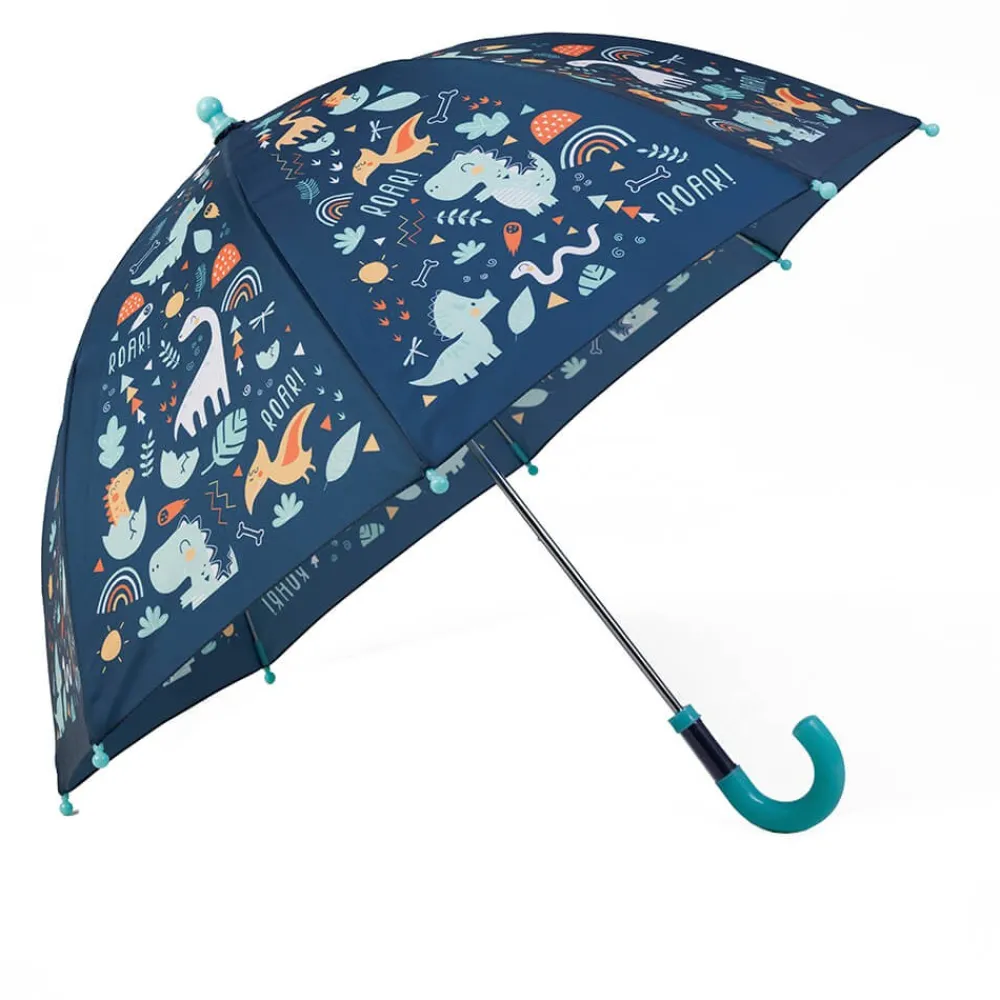 EUREKAKIDS Paraguas infantil azul con estampado de dinosaurios