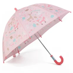 EUREKAKIDS Paraguas infantil rosa con estampado de animales del bosque