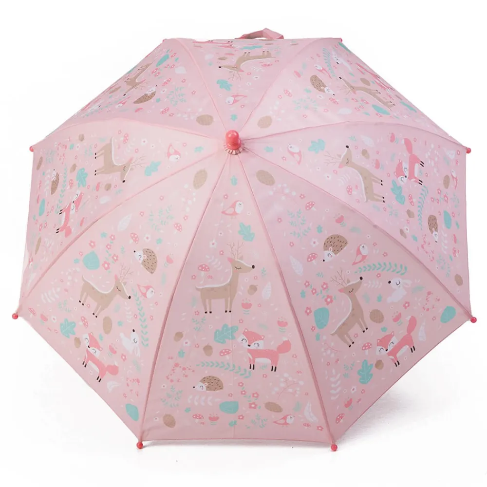 EUREKAKIDS Paraguas infantil rosa con estampado de animales del bosque