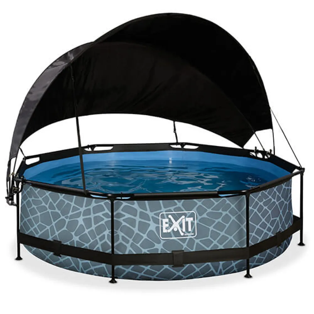 Exit Toys Piscina redonda de 300 x 76cm color gris con toldo y bomba de filtración
