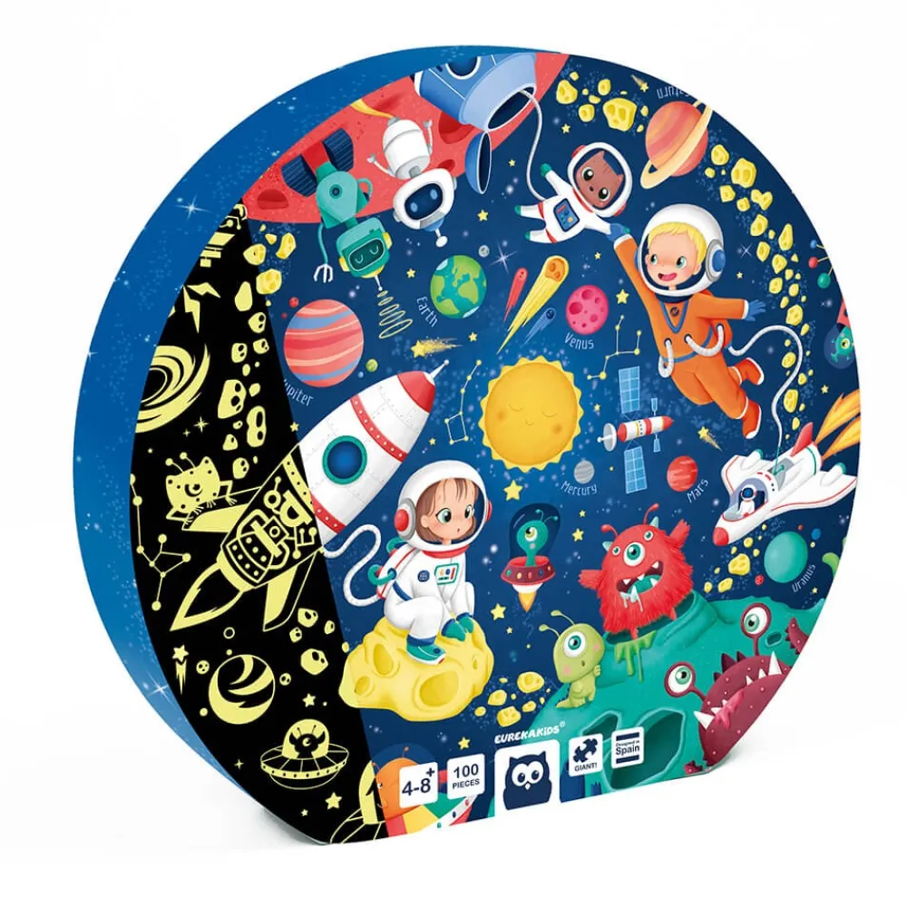 EUREKAKIDS Puzle esférico gigante de 100 piezas que brilla en la oscuridad – Solar System Adventure