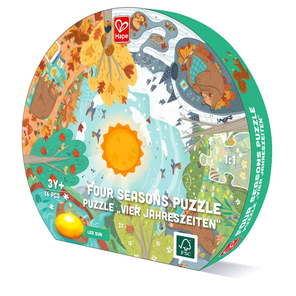 HAPE Puzle gigante circular iluminado de 16 piezas – Las 4 estaciones