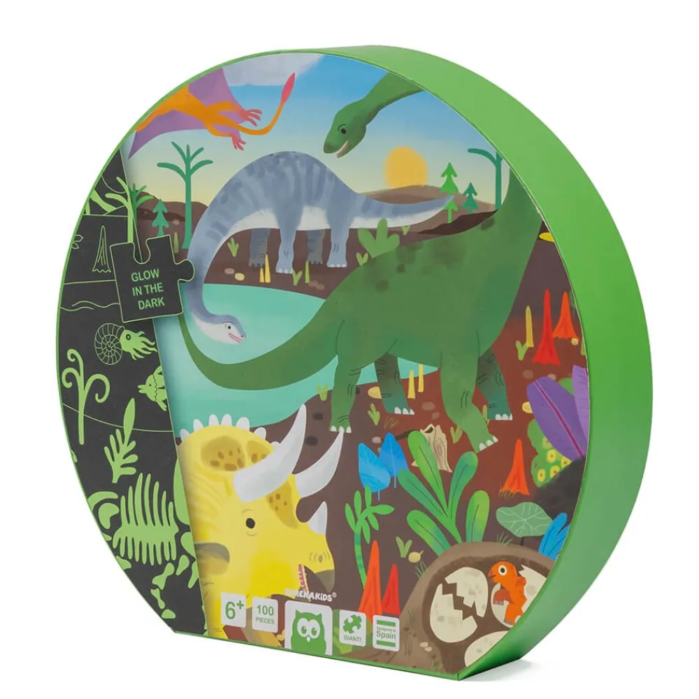 EUREKAKIDS Puzle gigante de 100 piezas que brilla en la oscuridad – Dinosaurs