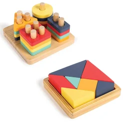 EUREKAKIDS Puzle y encajable de madera Montessori 2 en 1