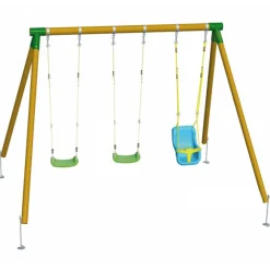 MASGAMES Área de juego de madera con 2 asientos de plástico y 1 asiento de bebé