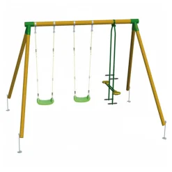 MASGAMES Área de juego de madera triple con 2 asientos de plástico y 1 balancín