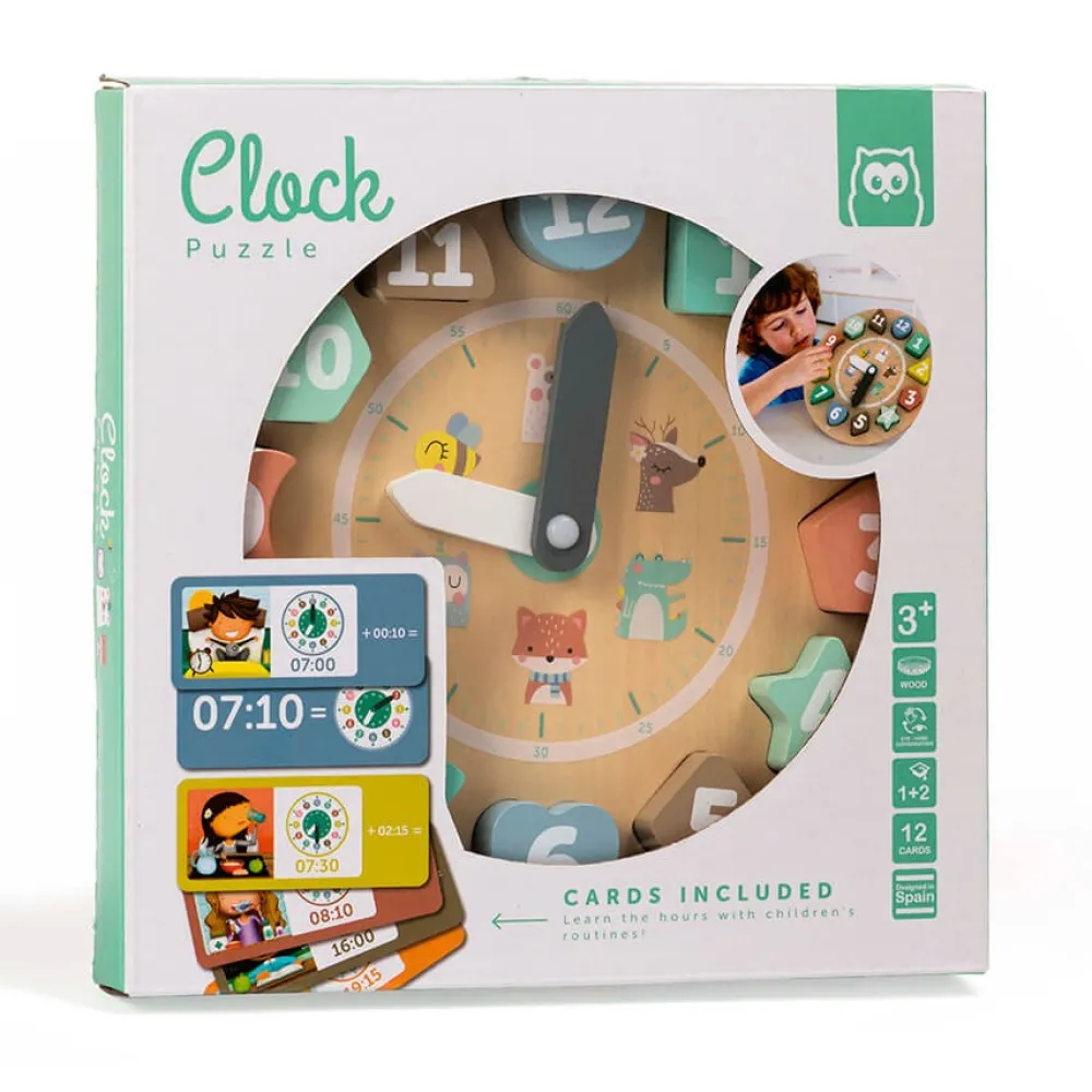 EUREKAKIDS Reloj encajable de madera con tarjetas para aprender las horas